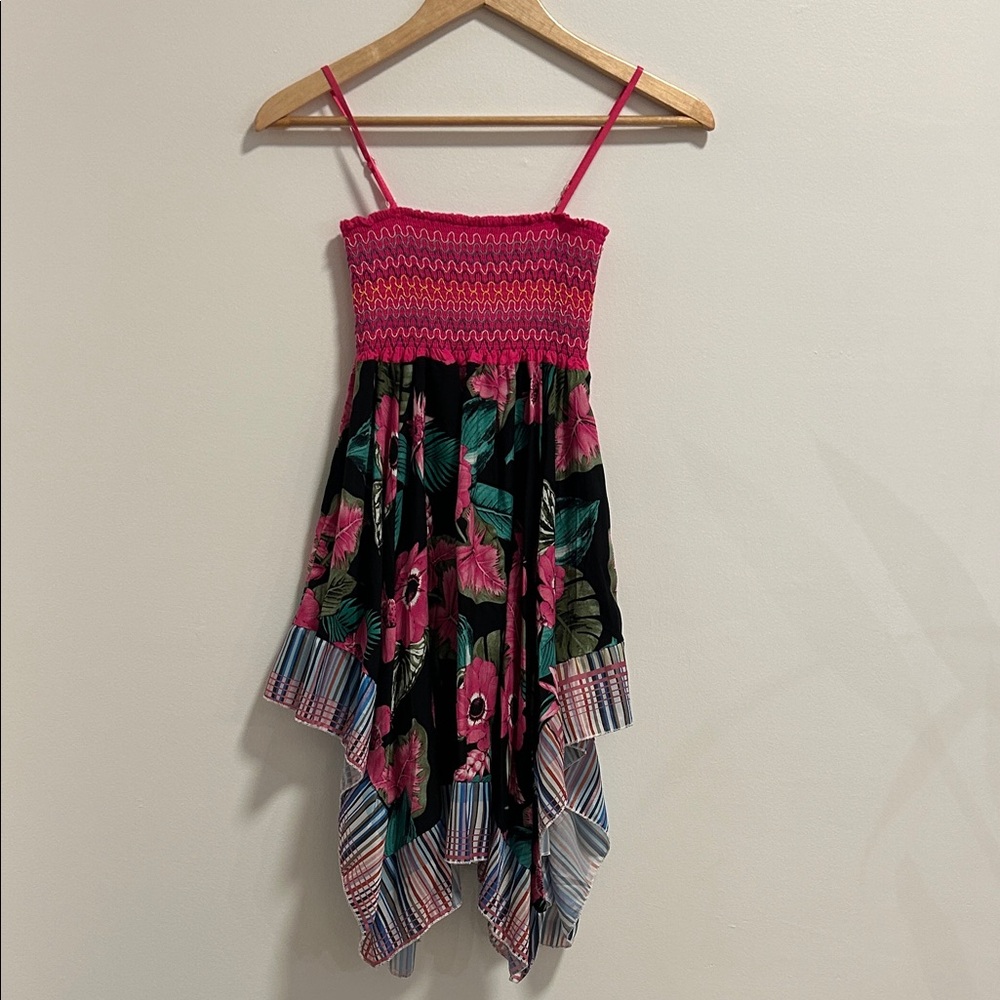 Floral Pink and Black Kids Dress